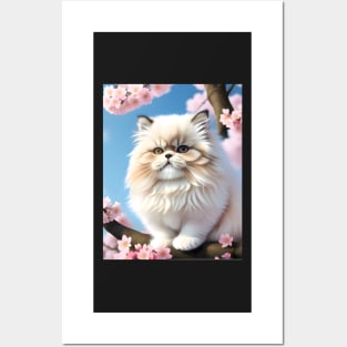 Persian cat in a cherry blossom tree - Modern digital art Posters and Art